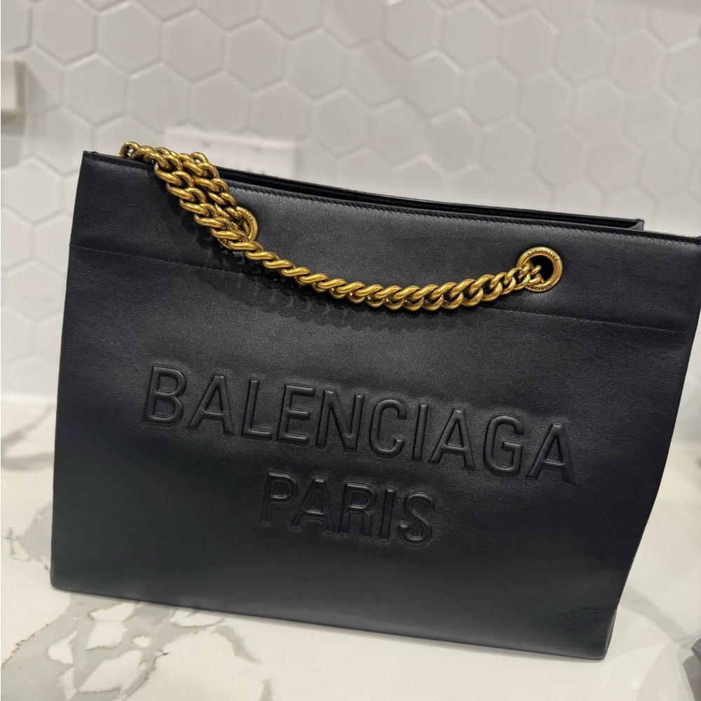 Balenciaga black & gold Duty free medium tote bag